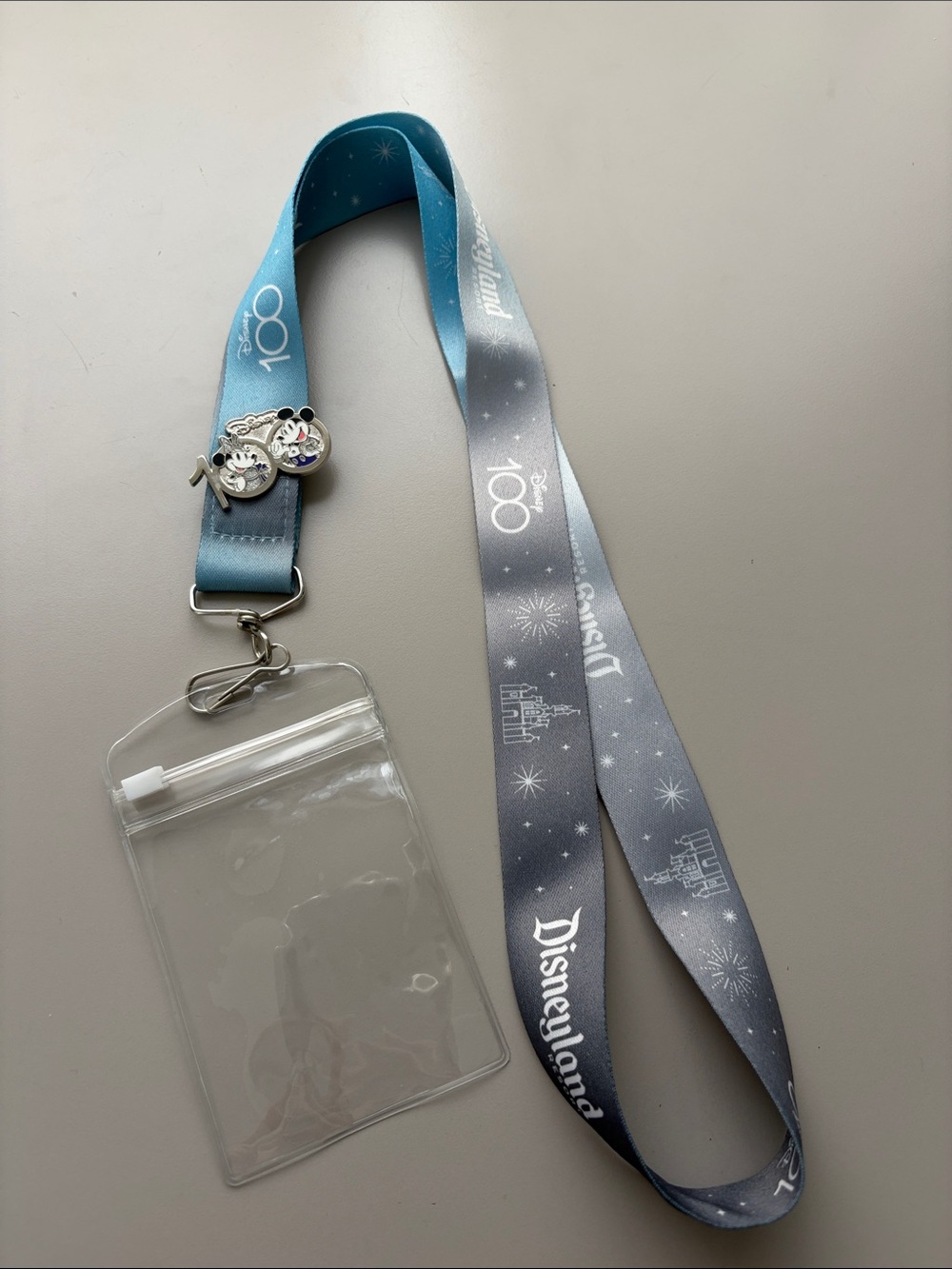 Disney 100 Blue Disneyland Pin, Lanyard, and Badge Holder